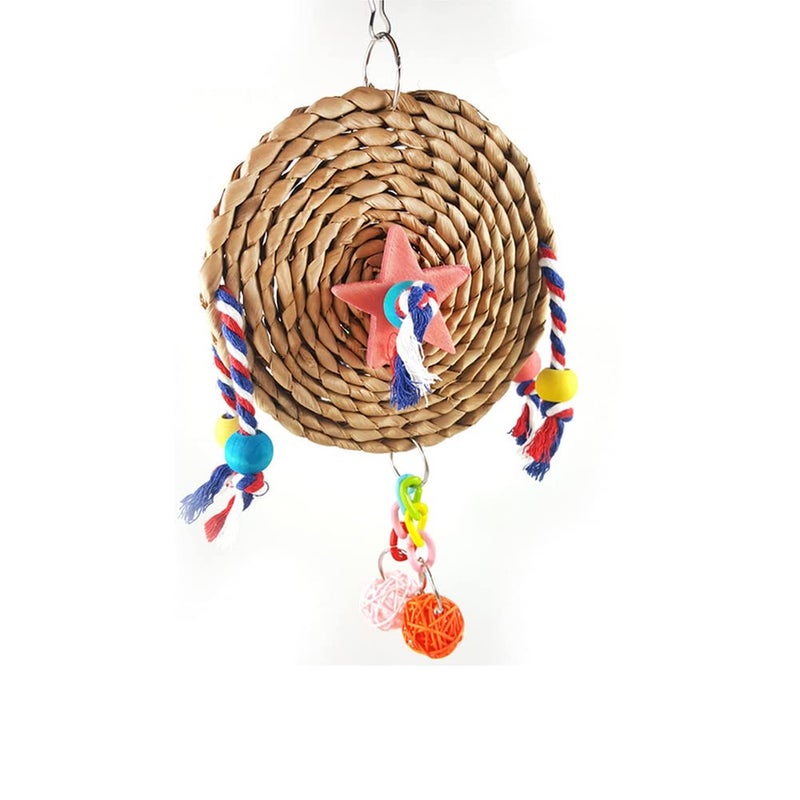 Litewoo Bird Straw Chewing Toys Parrot Climbing Exercise Toy Natural Weaving Swing Cage Accessories (Size-5.9Inch/15Cm) - Image 1